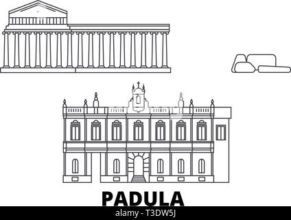 L'Italia, Padula linea skyline di viaggio set. L'Italia, Padula città outline illustrazione vettoriale, simbolo, siti di viaggi, punti di riferimento. Illustrazione Vettoriale