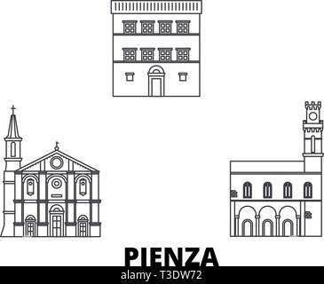 L'Italia, Pienza linea skyline di viaggio set. L'Italia, Pienza la città di contorno illustrazione vettoriale, simbolo, siti di viaggi, punti di riferimento. Illustrazione Vettoriale