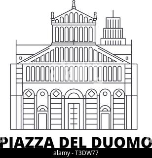 L'Italia, Pisa, Piazza del Duomo la corsa in linea skyline set. L'Italia, Pisa, Piazza del Duomo città di contorno illustrazione vettoriale, simbolo, siti di viaggio Illustrazione Vettoriale