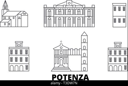 L'Italia, Potenza linea skyline di viaggio set. L'Italia, Potenza outline city illustrazione vettoriale, simbolo, siti di viaggi, punti di riferimento. Illustrazione Vettoriale