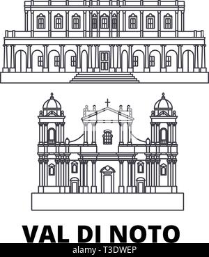 L'Italia, Val di Noto la corsa in linea skyline set. L'Italia, Val di Noto la città di contorno illustrazione vettoriale, simbolo, siti di viaggi, punti di riferimento. Illustrazione Vettoriale