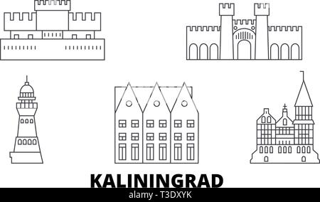 Russia, Kaliningrad City line travel skyline set. Russia, della città di Kaliningrad città outline illustrazione vettoriale, simbolo, siti di viaggi, punti di riferimento. Illustrazione Vettoriale