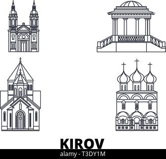 La Russia, Kirov linea skyline di viaggio set. Russia, Kirov città outline illustrazione vettoriale, simbolo, siti di viaggi, punti di riferimento. Illustrazione Vettoriale