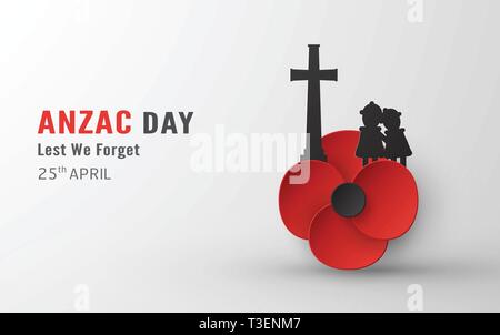 Felice Anzac Day il 25 aprile per coloro che hanno servito e morì in Australia e Nuova Zelanda la guerra. Elemento di modello di progettazione per banner, poster, saluto, invito Illustrazione Vettoriale