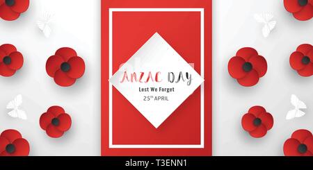 Felice Anzac Day il 25 aprile per coloro che hanno servito e morì in Australia e Nuova Zelanda la guerra. Elemento di modello di progettazione per banner, poster, saluto, invito Illustrazione Vettoriale