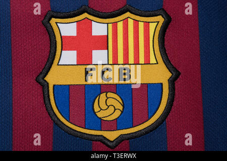 Chiusura del FC Barcelona jersey. Foto Stock