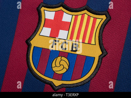 Chiusura del FC Barcelona jersey. Foto Stock