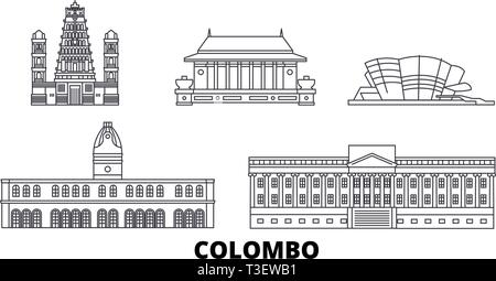 Sri Lanka Colombo line skyline di viaggio set. Sri Lanka, contorno di Colombo City illustrazione vettoriale, simbolo, siti di viaggi, punti di riferimento. Illustrazione Vettoriale