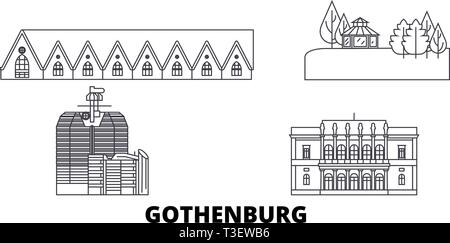 La Svezia, Goteborg linea skyline di viaggio set. La Svezia, contorno di Göteborg City illustrazione vettoriale, simbolo, siti di viaggi, punti di riferimento. Illustrazione Vettoriale