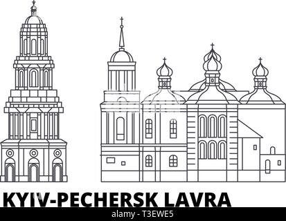 Ucraina, Kiev, Pechersk Lavra linea skyline di viaggio set. Ucraina, Kiev, Pechersk Lavra città outline illustrazione vettoriale, simbolo, siti di viaggio Illustrazione Vettoriale