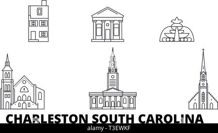 Stati Uniti, Charleston, Carolina del Sud linea skyline di viaggio set. Stati Uniti, Charleston Carolina del Sud città outline illustrazione vettoriale, simbolo Illustrazione Vettoriale