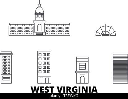 Stati Uniti, Charleston West Virginia linea skyline di viaggio set. Stati Uniti, Charleston West Virginia City outline illustrazione vettoriale, simbolo Illustrazione Vettoriale