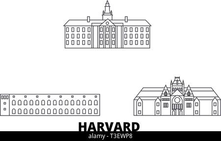 Stati Uniti, Harvard linea skyline di viaggio set. Stati Uniti, Struttura Harvard city illustrazione vettoriale, simbolo, siti di viaggi, punti di riferimento. Illustrazione Vettoriale