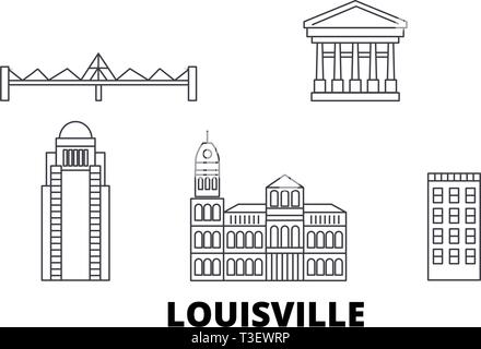 Stati Uniti, Louisville linea skyline di viaggio set. Stati Uniti, Louisville delineare city illustrazione vettoriale, simbolo, siti di viaggi, punti di riferimento. Illustrazione Vettoriale