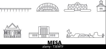 Stati Uniti, Mesa linea skyline di viaggio set. Stati Uniti, Mesa città outline illustrazione vettoriale, simbolo, siti di viaggi, punti di riferimento. Illustrazione Vettoriale