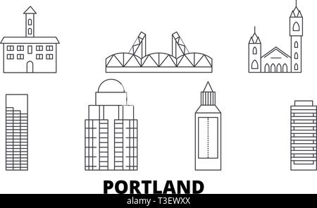 Stati Uniti, Portland linea skyline di viaggio set. Stati Uniti, Portland città outline illustrazione vettoriale, simbolo, siti di viaggi, punti di riferimento. Illustrazione Vettoriale