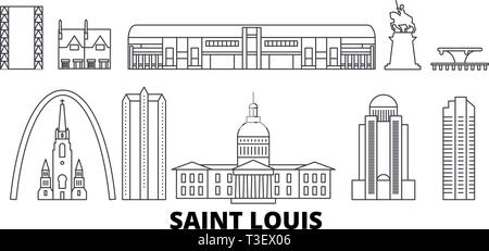 Stati Uniti, Saint Louis linea skyline di viaggio set. Stati Uniti, Saint Louis città outline illustrazione vettoriale, simbolo, siti di viaggi, punti di riferimento. Illustrazione Vettoriale