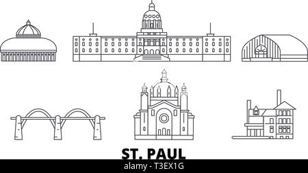 Stati Uniti, San Paolo linea skyline di viaggio set. Stati Uniti, San Paolo città outline illustrazione vettoriale, simbolo, siti di viaggi, punti di riferimento. Illustrazione Vettoriale