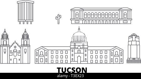 Stati Uniti, Tucson linea skyline di viaggio set. Stati Uniti, Tucson città outline illustrazione vettoriale, simbolo, siti di viaggi, punti di riferimento. Illustrazione Vettoriale