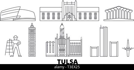 Stati Uniti, Tulsa linea skyline di viaggio set. Stati Uniti, Tulsa delineare city illustrazione vettoriale, simbolo, siti di viaggi, punti di riferimento. Illustrazione Vettoriale