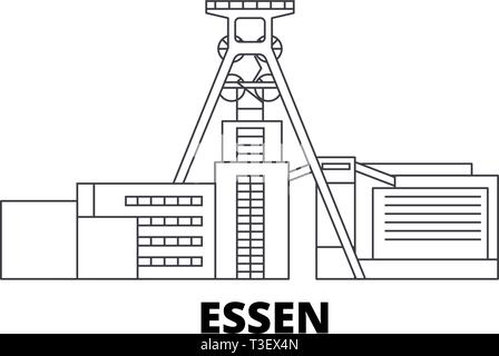 Germania, Essen, Complesso industriale delle Miniere di carbone dello Zollverein linea skyline di viaggio set. Germania, Essen, Complesso industriale delle Miniere di carbone dello Zollverein città di contorno Illustrazione Vettoriale