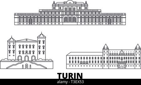 L'Italia, Torino, Residenze della casa reale di Savoia linea skyline di viaggio set. L'Italia, Torino, Residenze della casa reale di Savoia outline vettore di città Illustrazione Vettoriale