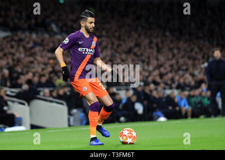 Londra, Regno Unito. 09Apr, 2019. Riyad Mahrez del Manchester City in azione. La UEFA Champions League, quarti di finale, prima gamba corrispondono, Tottenham Hotspur v Manchester City al Tottenham Hotspur Stadium di Londra martedi 9 aprile 2019. Questa immagine può essere utilizzata solo per scopi editoriali. Solo uso editoriale, è richiesta una licenza per uso commerciale. Nessun uso in scommesse, giochi o un singolo giocatore/club/league pubblicazioni . pic da Steffan Bowen/Andrew Orchard fotografia sportiva/Alamy Live news Credito: Andrew Orchard fotografia sportiva/Alamy Live News Foto Stock