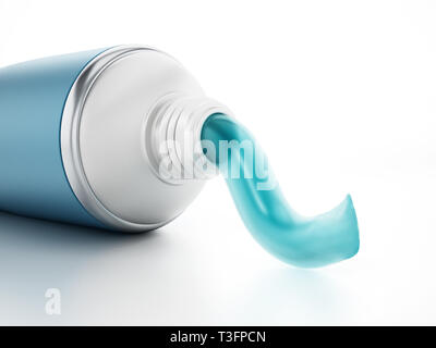 Il dentifricio in uscita del tubo. 3D illustrationToothpaste proveniente al di fuori del tubo. 3D'illustrazione. Foto Stock