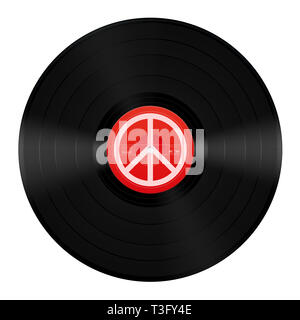 La pace musica LP. Dischi in Vinile con simbolo di pace - illustrazione su sfondo bianco. Foto Stock