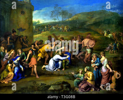 Cristo che porta la croce, 1684 pittura a olio barocca di Pierre Mignard, Museo del Louvre, Parigi, Francia Cristo che porta la croce 1684 Pierre MIGNARD 1612 – 1695, Francia, Francese, (Gesù è in viaggio verso il Calvario, dove verrà crocifisso, un uomo lo aiuta a rimettersi in piedi.) Foto Stock