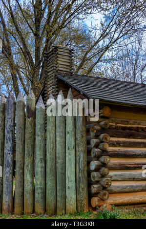 Elizabethton,Tennessee,Stati Uniti d'America - 2 Aprile 2019: Un ricreato storico Fort Watauga in Elizabethton, Tennessee Foto Stock