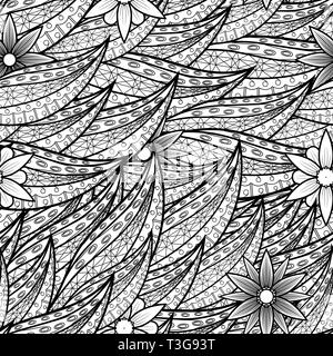 Delicato fiore pattern in monocromatico e colore marrone con contorno, seamless vettore come un tessuto texture Illustrazione Vettoriale