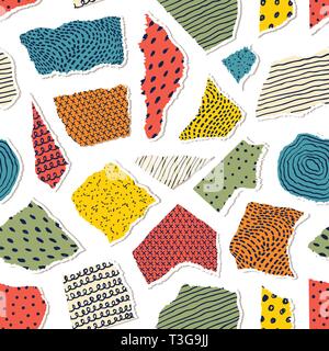 Modello senza cuciture con pieceis di carta su sfondo giallo.Modello di superficie. Illustrazione Vettoriale