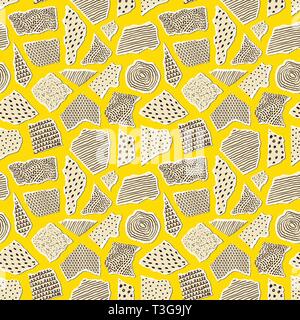 Modello senza cuciture con pieceis di carta su sfondo giallo.Modello di superficie. Illustrazione Vettoriale