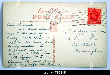 Inversione di marcia della vendemmia inizio xx secolo cartolina con scrittura in inglese e indirizzo nel Regno Unito su Foto Stock