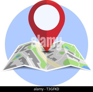 Badge rotondo con generic mappa piegata con perno di locazione e di ombra Illustrazione Vettoriale