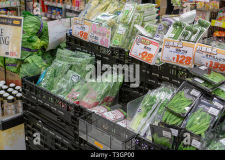 È stata una sfida per i negozi di generi alimentari a Tokyo. Ci sono stati tanti prodotti che ho mai visto, ma vi è abbondanza di preparato per mangiare cibi deliziosi Foto Stock