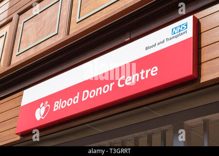NHS sangue e trapianto di donatore di sangue segno del centro di Leicester Foto Stock