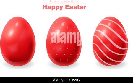 Rosso uova di Pasqua realistica del vettore. Happy Holiday card Illustrazione Vettoriale
