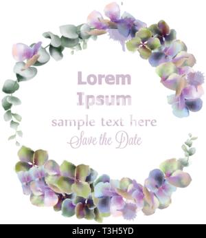 Ghirlanda di fiori di vettore ad acquerello. Bellissimo invito a nozze, cerimonia, salva la data, saluto Illustrazione Vettoriale