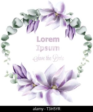 Ghirlanda di fiori di vettore ad acquerello. Bellissimo invito a nozze, cerimonia, salva la data, saluto Illustrazione Vettoriale