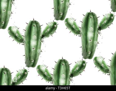 Modello di Cactus acquerello sfondo. Giardino botanico illustrazione vettoriale Illustrazione Vettoriale