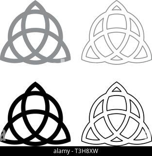 Nodo Trikvetr con cerchio potenza di tre viking tribale simbolo per tattoo Trinity knot icon set nero colore grigio illustrazione vettoriale stile piatto semplice Illustrazione Vettoriale