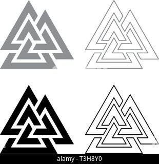 Simbolo Valknut icon set nero colore grigio illustrazione vettoriale stile piatto semplice immagine Illustrazione Vettoriale