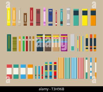 Biblioteca, insieme di diversi libri. Illustrazione Vettoriale in stile piatto Illustrazione Vettoriale