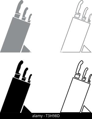 Set di coltelli di supporto coltelli set di coltelli Titolare per coltelli icon set nero colore grigio illustrazione vettoriale stile piatto semplice immagine Illustrazione Vettoriale