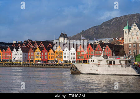 Colorate case di mercanti Bryggen a Bergen in Norvegia Foto Stock