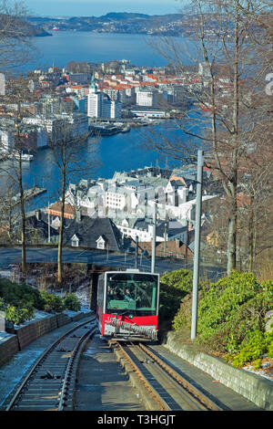 Il monte Fløyen funicolare a Bergen in Norvegia Foto Stock