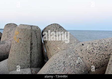 Kasimedu Pier Beach a Chennai Foto Stock