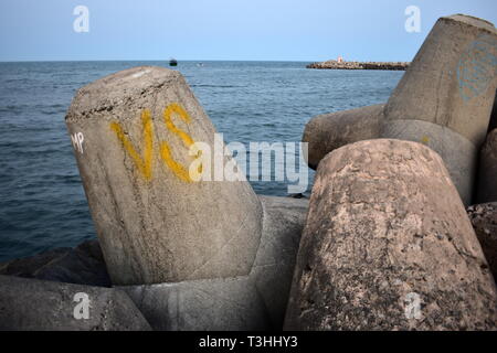 Kasimedu Pier Beach a Chennai Foto Stock